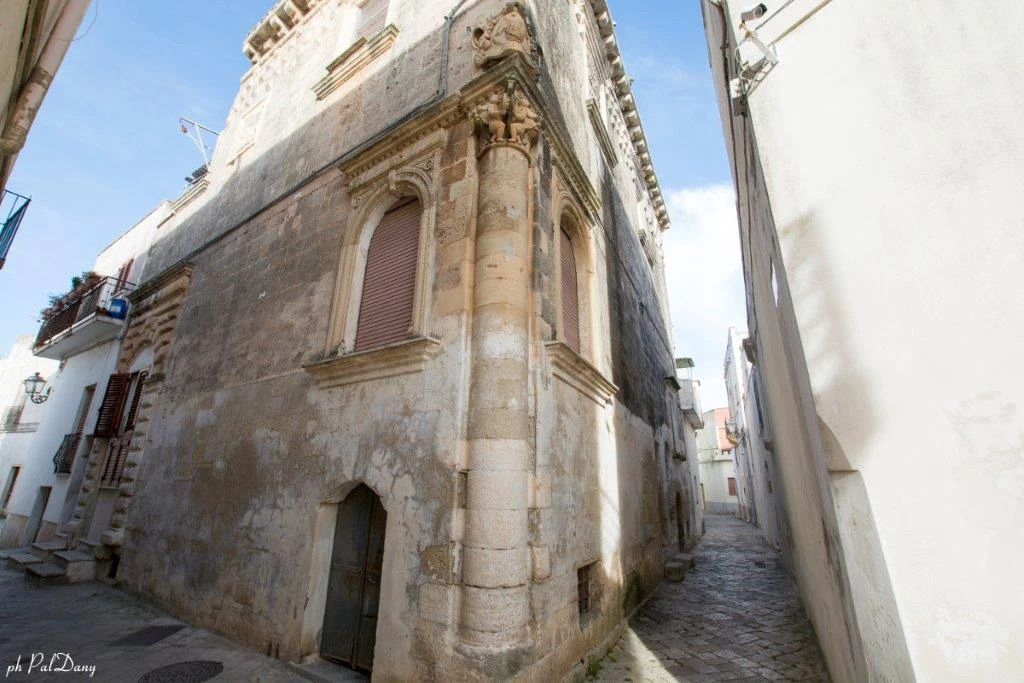 Carved limestone facade of Palazzo Blanco in Soleto
