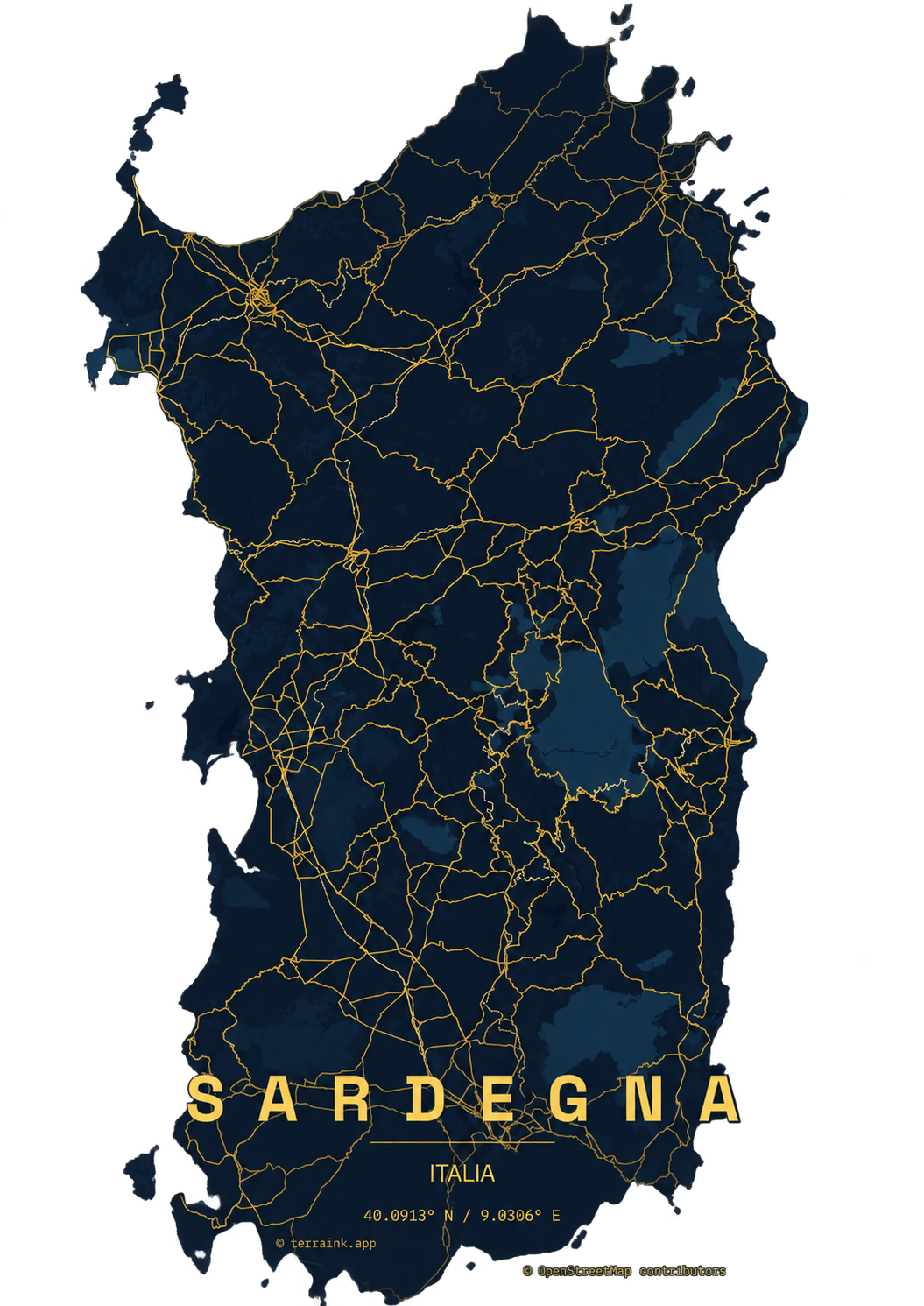 Road network map of Sardinia
